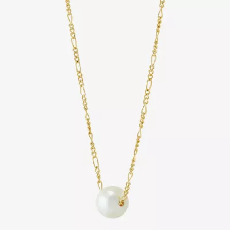 Womens White Cultured Freshwater Pearl 14K Gold Over Silver Heart 17 Inch Pendant Necklace