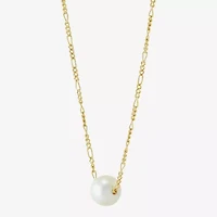 Womens White Cultured Freshwater Pearl 14K Gold Over Silver Heart 17 Inch Pendant Necklace
