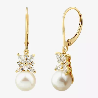 Womens White Cultured Freshwater Pearl 14K Gold Over Silver Drop Earrings