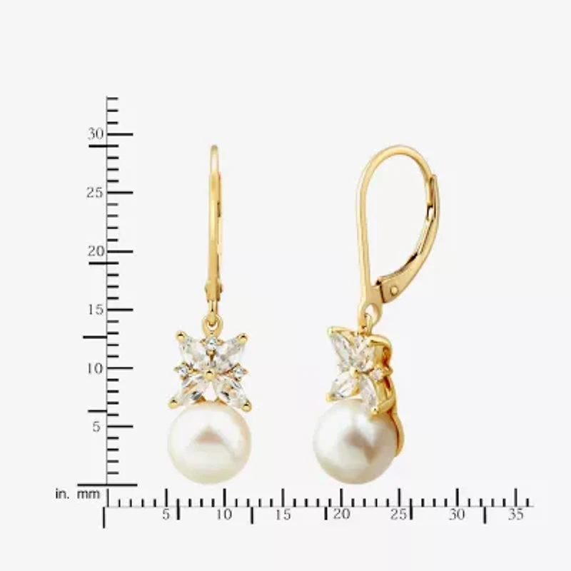 Womens White Cultured Freshwater Pearl 14K Gold Over Silver Drop Earrings
