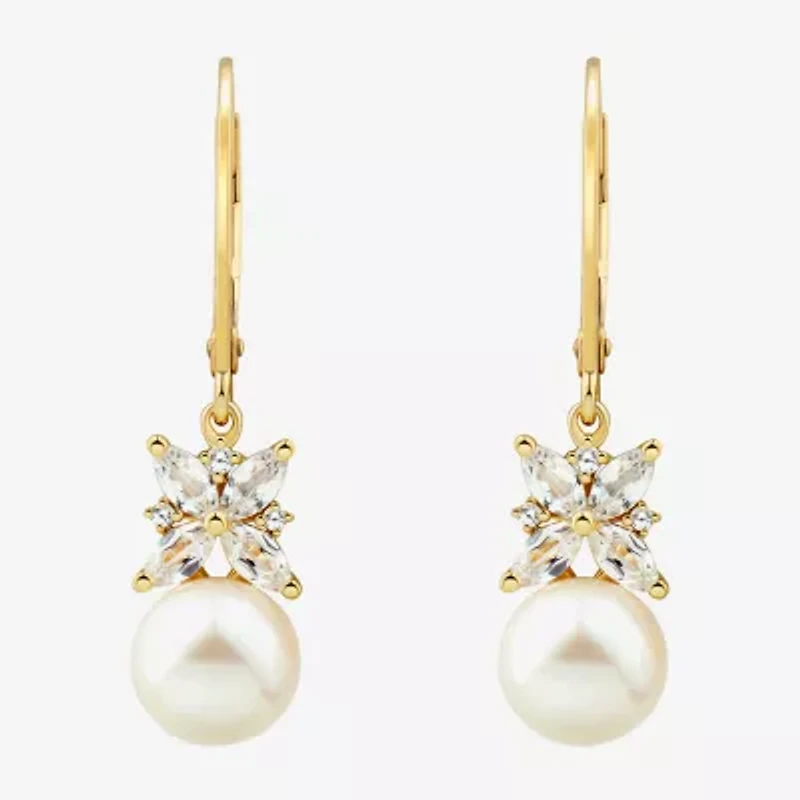 Womens White Cultured Freshwater Pearl 14K Gold Over Silver Drop Earrings
