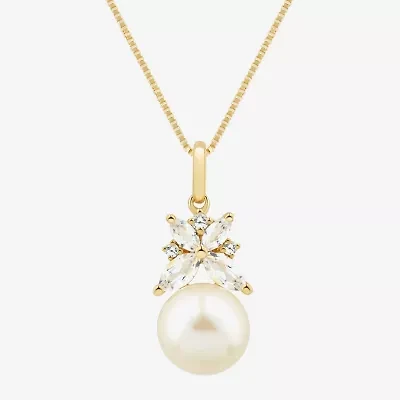 Womens White Cultured Freshwater Pearl 14K Gold Over Silver 18 Inch Pendant Necklace