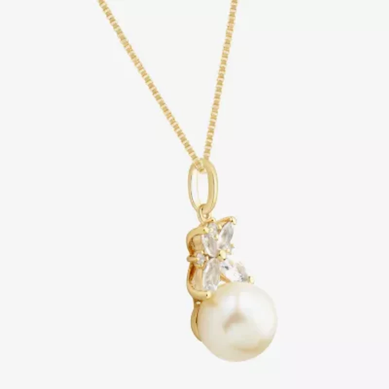 Womens White Cultured Freshwater Pearl 14K Gold Over Silver 18 Inch Pendant Necklace