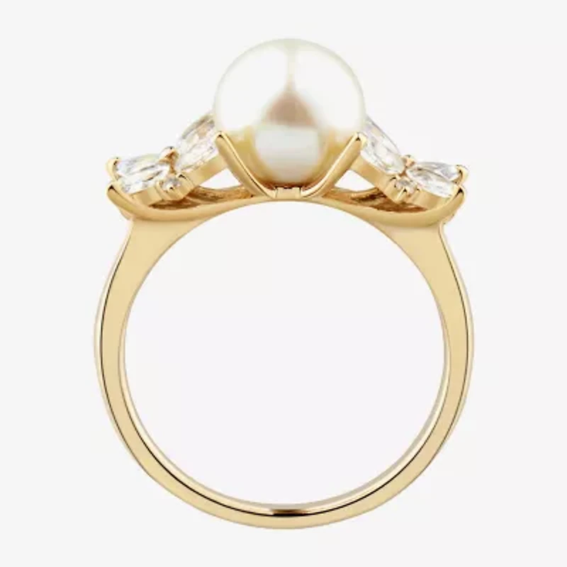 Womens 8-8.5MM Dyed White 14K Gold Over Silver Cocktail Ring