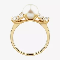 Womens 8-8.5MM Dyed White 14K Gold Over Silver Cocktail Ring