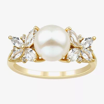 Womens 8-8.5MM Dyed White 14K Gold Over Silver Cocktail Ring