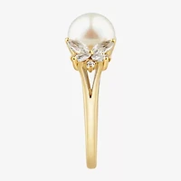 Womens 8-8.5MM Dyed White 14K Gold Over Silver Cocktail Ring