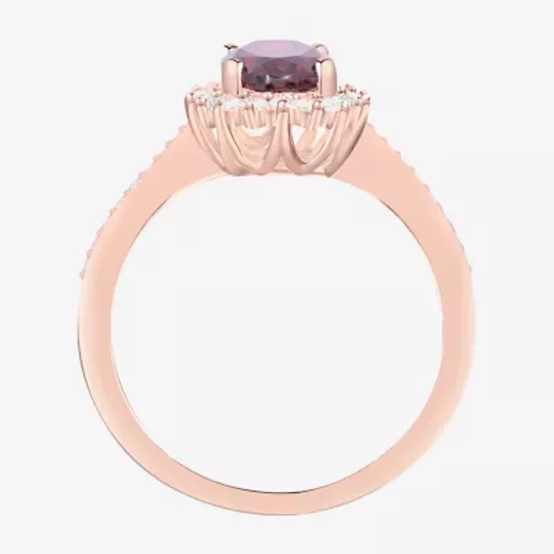 Womens Genuine Red Garnet 14K Gold Over Silver Oval Crossover Halo Stackable Ring