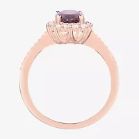 Womens Genuine Red Garnet 14K Gold Over Silver Oval Crossover Halo Stackable Ring