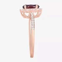 Womens Genuine Red Garnet 14K Gold Over Silver Oval Crossover Halo Stackable Ring