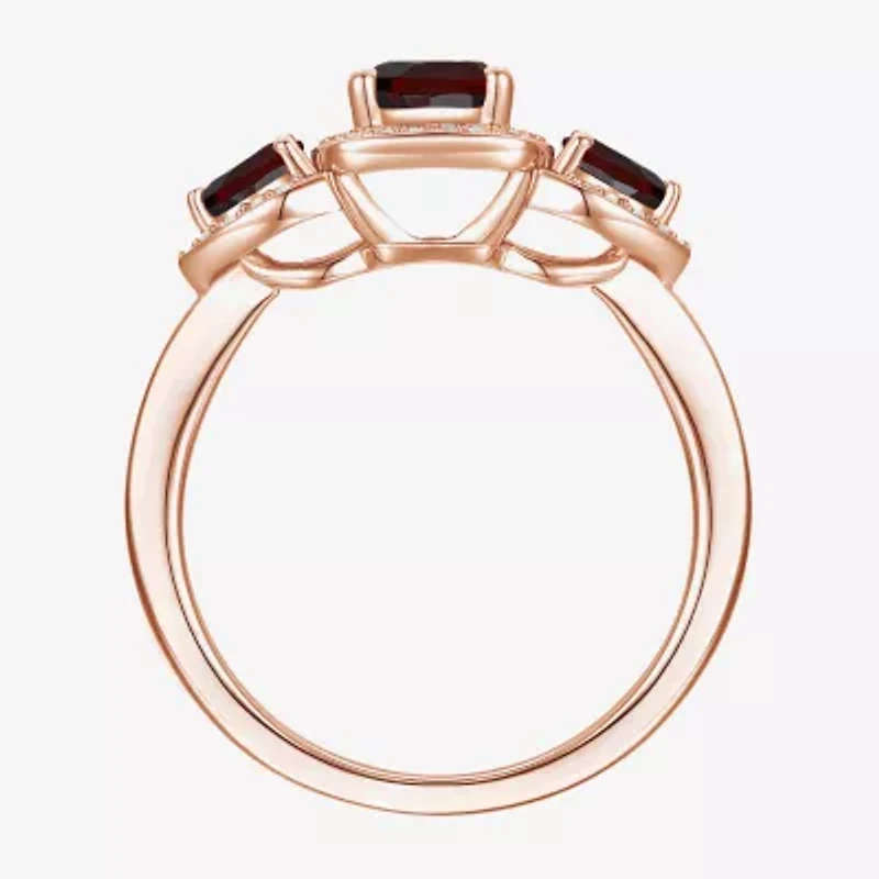 Womens Genuine Red Garnet 14K Gold Over Silver Oval Halo Side Stone Stackable Ring