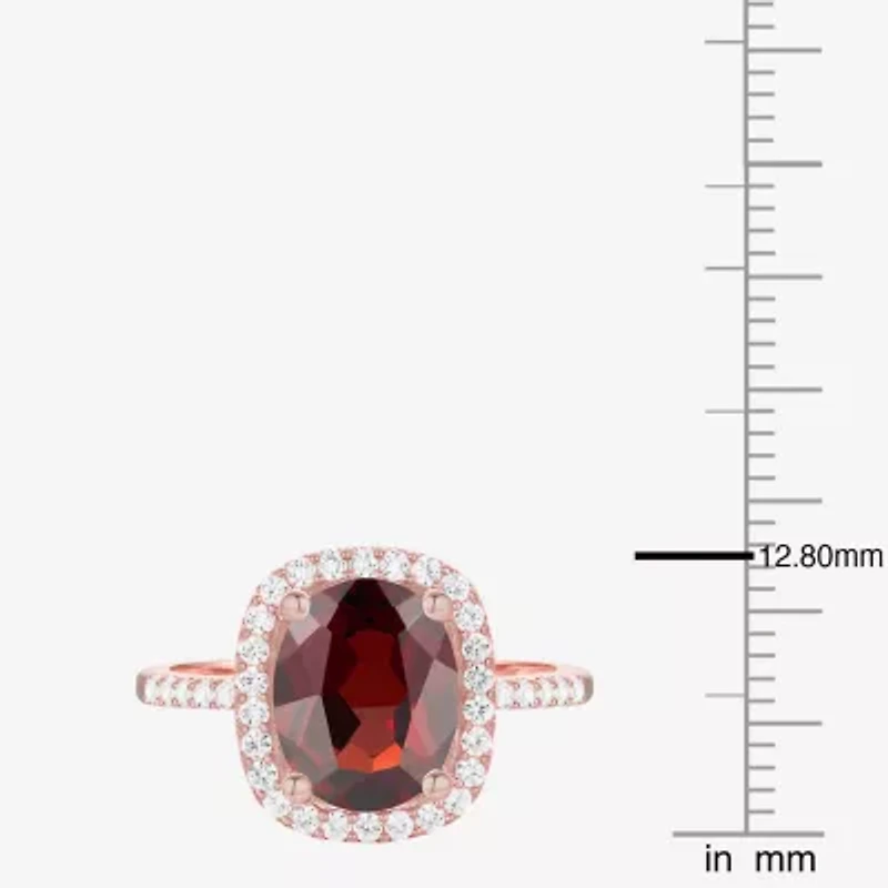 Womens Genuine Red Garnet 14K Gold Over Silver Cushion Halo Side Stone Stackable Ring