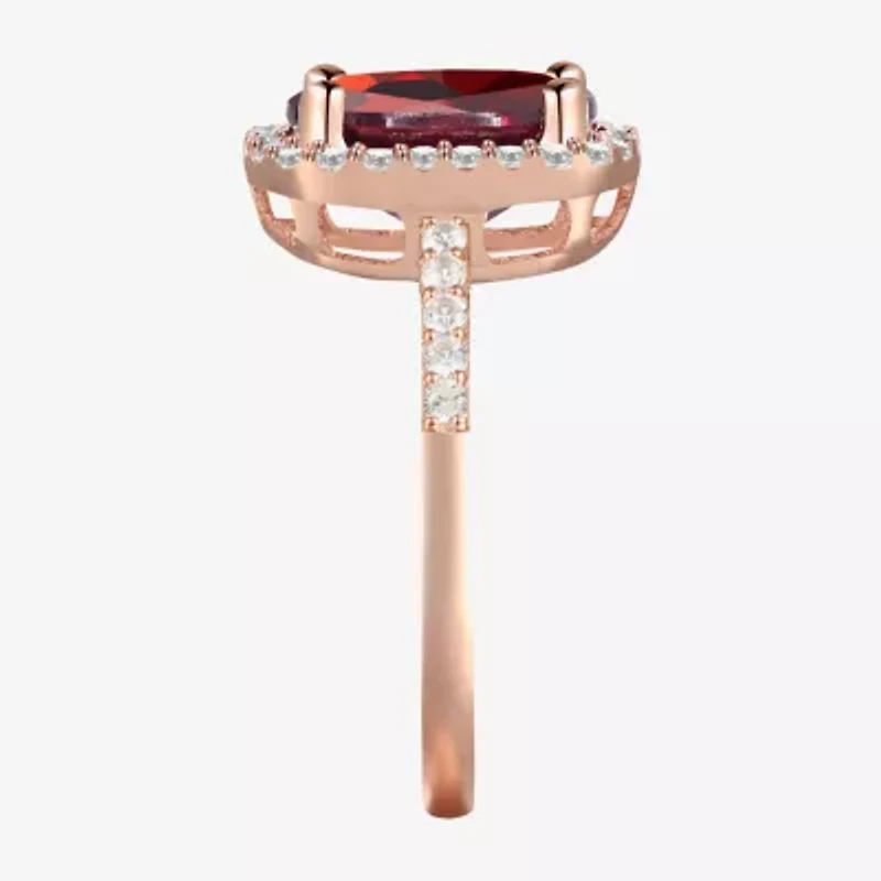 Womens Genuine Red Garnet 14K Gold Over Silver Cushion Halo Side Stone Stackable Ring
