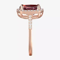 Womens Genuine Red Garnet 14K Gold Over Silver Cushion Halo Side Stone Stackable Ring
