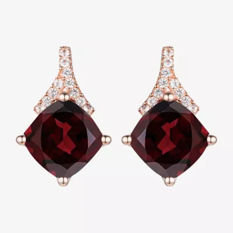 Genuine Red Garnet 14K Rose Gold Over Silver 13mm Stud Earrings