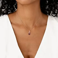 Womens Genuine Red Garnet 14K Rose Gold Over Silver Flower 18 Inch Pendant Necklace