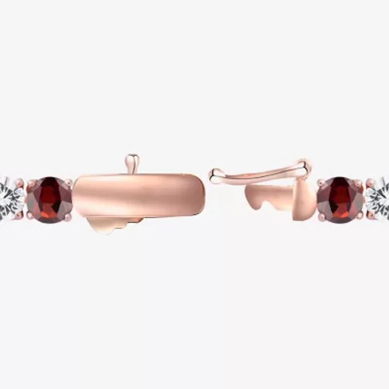 Womens Genuine Red Garnet 14K Rose Gold Over Silver Round 7 Inch Tennis Bracelet