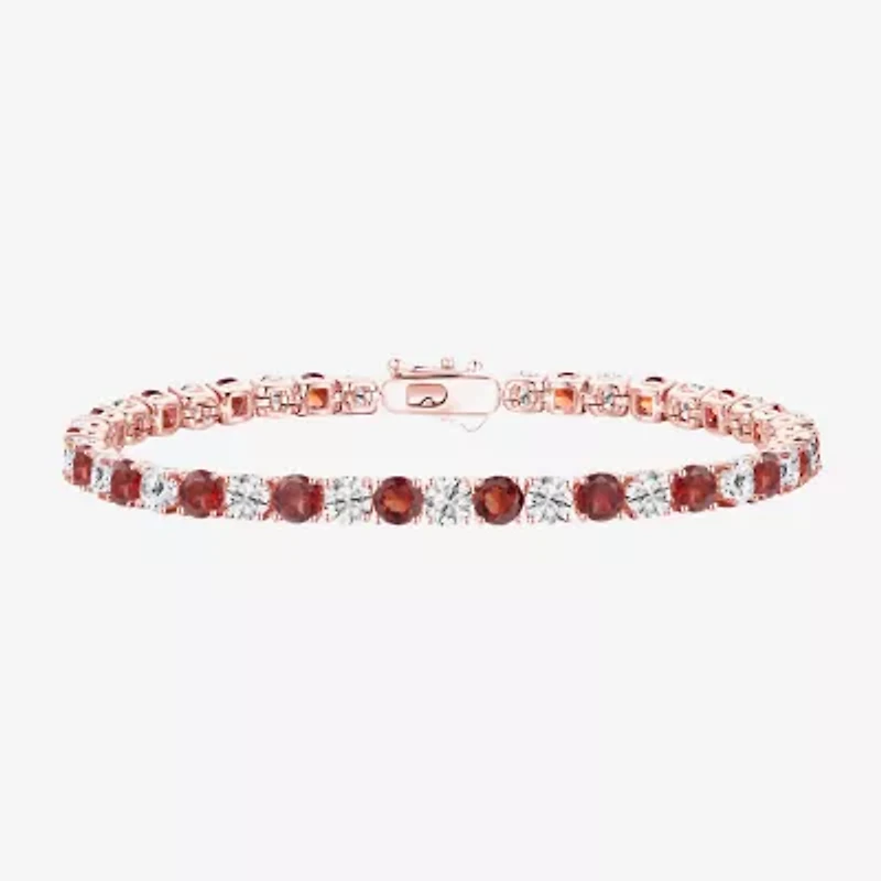 Womens Genuine Red Garnet 14K Rose Gold Over Silver Round 7 Inch Tennis Bracelet