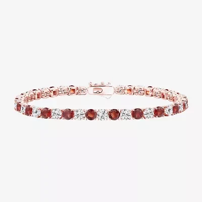 Womens Genuine Red Garnet 14K Rose Gold Over Silver Round 7 Inch Tennis Bracelet