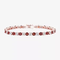 Womens Genuine Red Garnet 14K Rose Gold Over Silver Round 7 Inch Tennis Bracelet