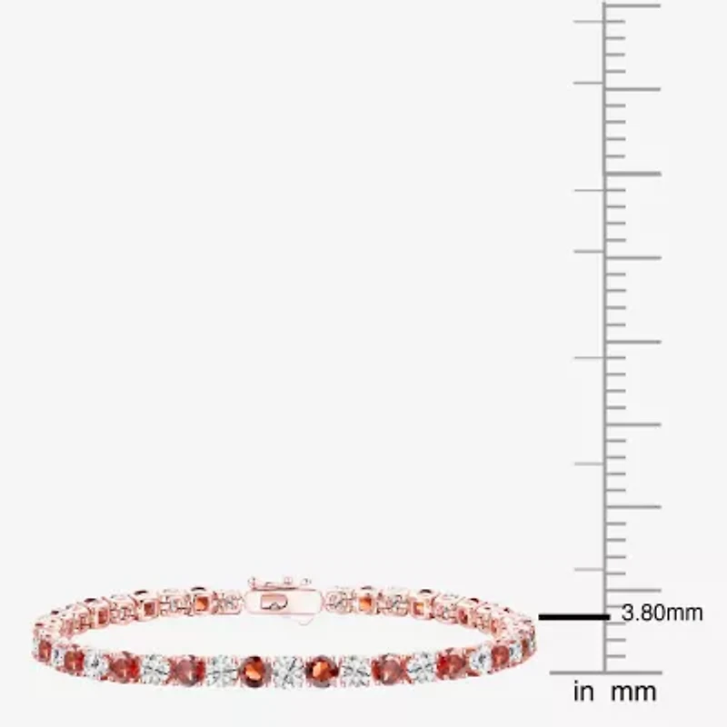 Womens Genuine Red Garnet 14K Rose Gold Over Silver Round 7 Inch Tennis Bracelet