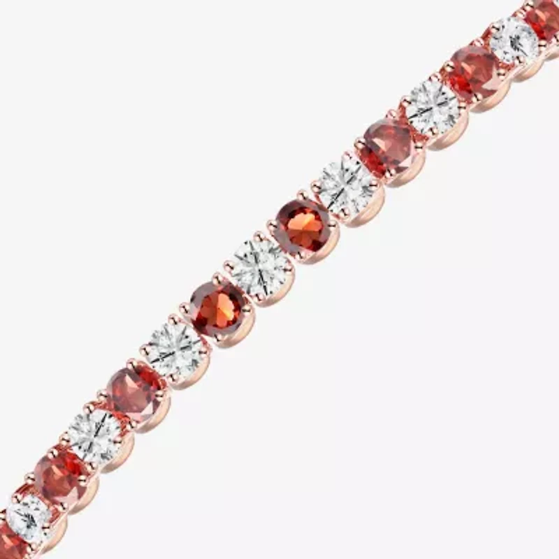 Womens Genuine Red Garnet 14K Rose Gold Over Silver Round 7 Inch Tennis Bracelet