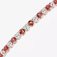 Womens Genuine Red Garnet 14K Rose Gold Over Silver Round 7 Inch Tennis Bracelet