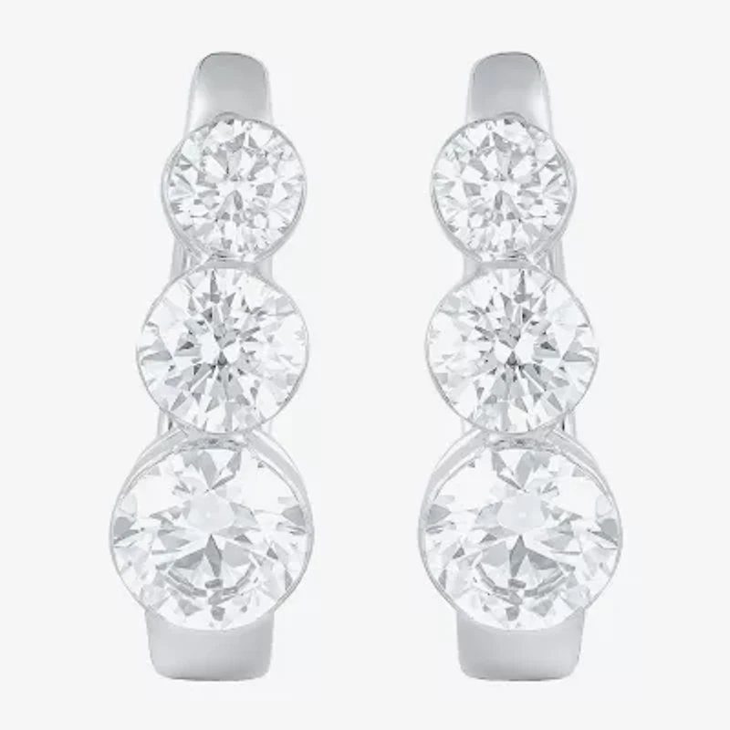 Floating Diamonds (F / Vs2) Womens 2 CT. T.W. Lab Grown White Diamond 14K White Gold 16.1mm Hoop Earrings