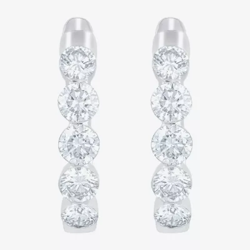 Floating Diamonds (F / Vs2) Womens 2 CT. T.W. Lab Grown White Diamond 14K White Gold 19.8mm Hoop Earrings