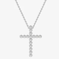 Floating Diamonds (F / Vs2) Womens 1 CT. T.W. Lab Grown White Diamond 14K White Gold Cross 18 Inch Pendant Necklace