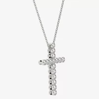 Floating Diamonds (F / Vs2) Womens 1 CT. T.W. Lab Grown White Diamond 14K White Gold Cross 18 Inch Pendant Necklace
