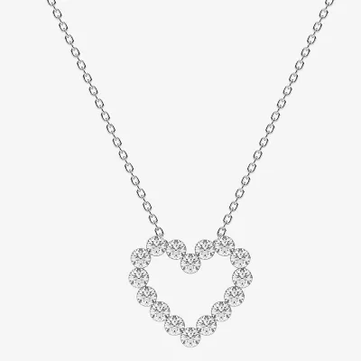 Floating Diamonds (F / Vs2) Womens 1 CT. T.W. Lab Grown White Diamond 14K White Gold Heart 18 Inch Pendant Necklace