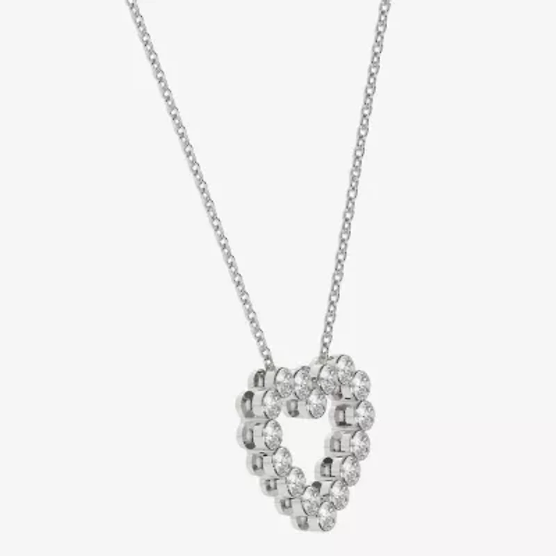 Floating Diamonds (F / Vs2) Womens 1 CT. T.W. Lab Grown White Diamond 14K White Gold Heart 18 Inch Pendant Necklace