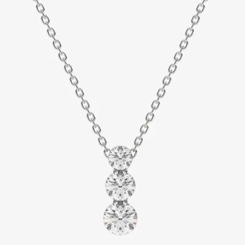 Floating Diamonds (F / Vs2) Womens 1 CT. T.W. Lab Grown White Diamond 14K White Gold Round 18 Inch Pendant Necklace