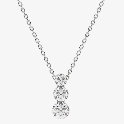 Floating Diamonds (F / Vs2) Womens 1 CT. T.W. Lab Grown White Diamond 14K White Gold Round 18 Inch Pendant Necklace