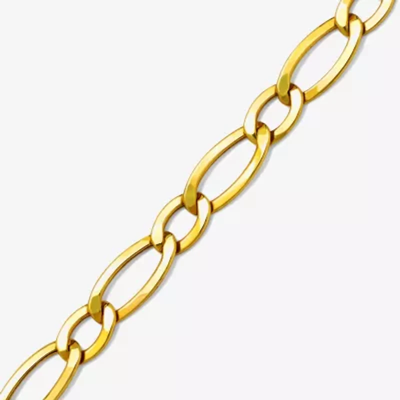 Womens 10K Gold 7.5 Inch Hollow Figaro Chain Bracelet