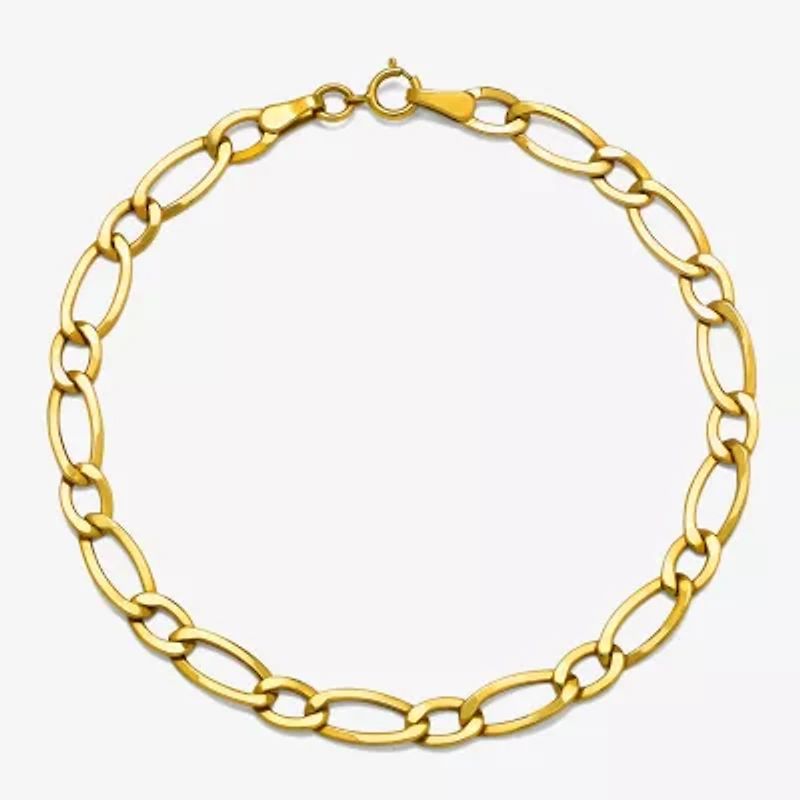 Womens 10K Gold 7.5 Inch Hollow Figaro Chain Bracelet