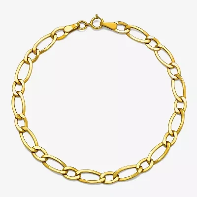 Womens 10K Gold 7.5 Inch Hollow Figaro Chain Bracelet