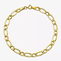 Womens 10K Gold 7.5 Inch Hollow Figaro Chain Bracelet