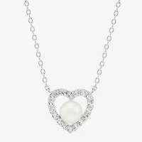 Womens White Cultured Freshwater Pearl Sterling Silver Heart 18 Inch Pendant Necklace