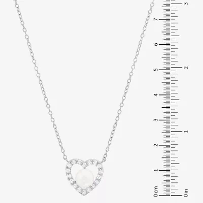Womens White Cultured Freshwater Pearl Sterling Silver Heart 18 Inch Pendant Necklace