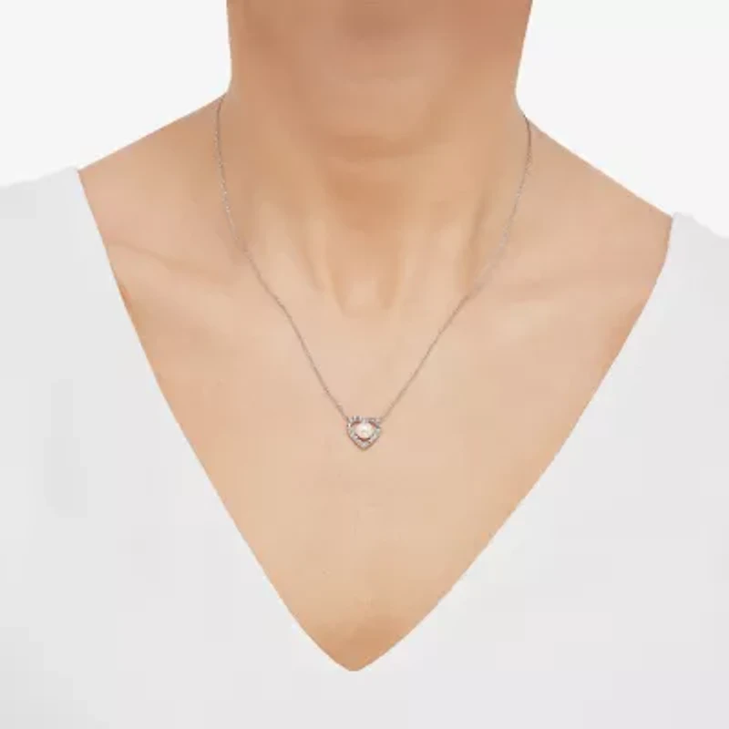 Womens White Cultured Freshwater Pearl Sterling Silver Heart 18 Inch Pendant Necklace