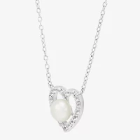 Womens White Cultured Freshwater Pearl Sterling Silver Heart 18 Inch Pendant Necklace