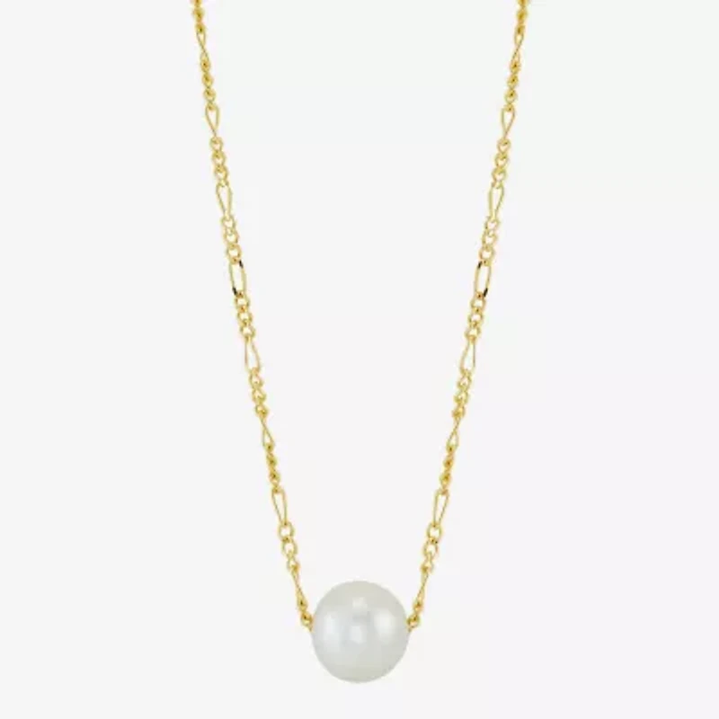 Womens White Cultured Freshwater Pearl 14K Gold Over Silver Heart 17 Inch Pendant Necklace