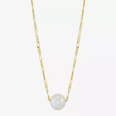 Womens White Cultured Freshwater Pearl 14K Gold Over Silver Heart 17 Inch Pendant Necklace