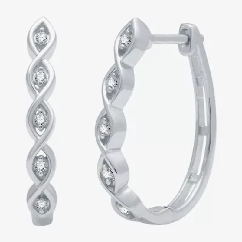 Yes, Please! Womens 1/10 CT. T.W. Lab Grown White Diamond Sterling Silver 21.4mm Round Hoop Earrings