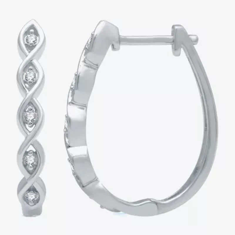 Yes, Please! Womens 1/10 CT. T.W. Lab Grown White Diamond Sterling Silver 21.4mm Round Hoop Earrings