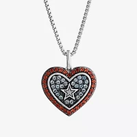 Marvel Fine Jewelry Womens Diamond Accent Genuine Red Garnet Sterling Silver Heart 18 Inch Pendant Necklace
