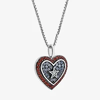 Marvel Fine Jewelry Womens Diamond Accent Genuine Red Garnet Sterling Silver Heart 18 Inch Pendant Necklace