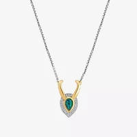 Marvel Fine Jewelry Womens Diamond Accent Lab Created Green Opal 14K Gold Over Silver Pear 18 Inch Pendant Necklace